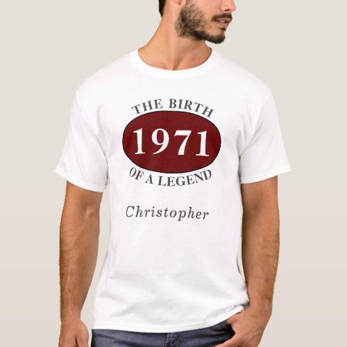 Personalized 50th Birthday 1971 Birth Of A Legend T_Shirt