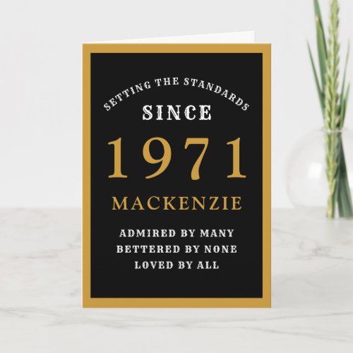 Personalized 50th Birthday 1971 Black Gold Chic Card