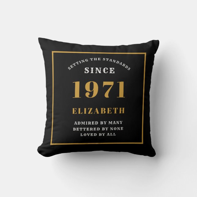 Personalized 50th Birthday 1971 Elegant Chic Black Throw Pillow (Front)