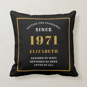Personalized 50th Birthday 1971 Elegant Chic Black Throw Pillow