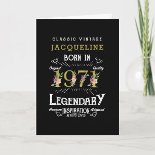 Personalized 50th Birthday 1971 Retro Gold Floral Card