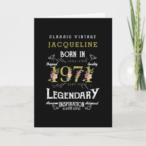 Personalized 50th Birthday 1971 Retro Gold Floral Card