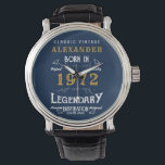 Personalized 50th Birthday 1972 Vintage Blue Gold Watch<br><div class="desc">A personalized unique watch for that special birthday person. Add the name to this vintage retro style design for a custom birthday gift. Easily edit the name and year with the template provided. A wonderful custom birthday gift. More gifts and party supplies for that party celebration available with the "Legendary"...</div>