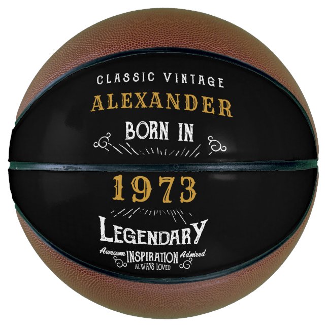 Personalized 50th Birthday 1973 Monogram Legendary Basketball (Front)