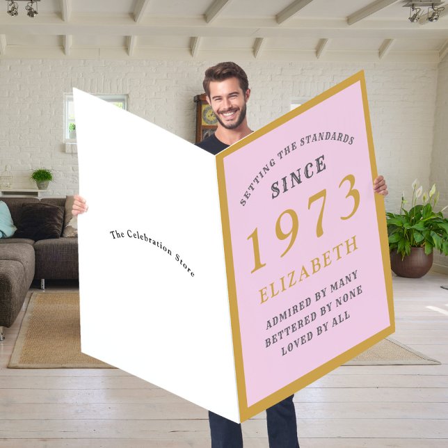 Personalized 50th Birthday 1973 Pink Grey Huge Card (Creator Uploaded)