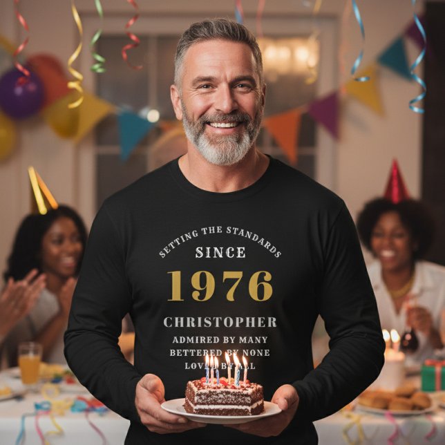 Personalized 50th Birthday 1976 Add Name T-Shirt (Born 1976 long sleeve birthday t-shirt. Party background.)