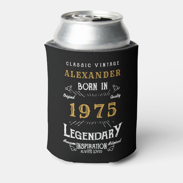 Personalized 50th Birthday Add Name Year Legendary Can Cooler (Can Back)