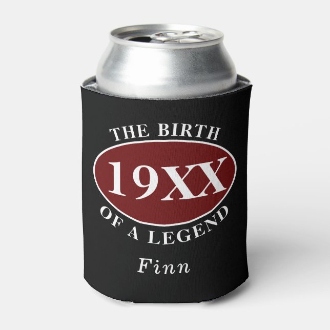 Personalized 50th Birthday Birth Of A Legend Black Can Cooler (Can Front)