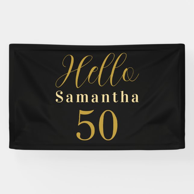 Personalized 50th Birthday Black Gold Birthday Banner (Horizontal)