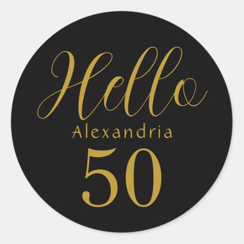 Personalized 50th Birthday Black Gold Birthday Classic Round Sticker