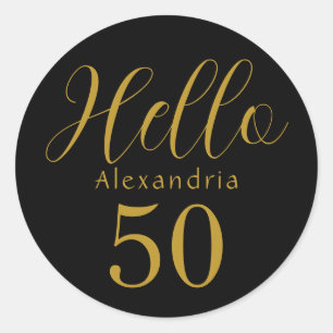 Personalized 50th Birthday Black Gold Birthday Classic Round Sticker