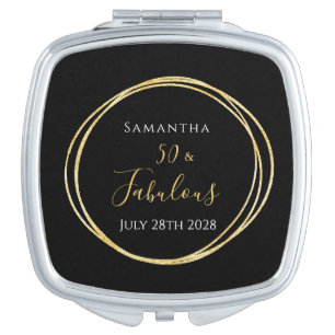 Personalized 50th Birthday Black Gold Compact Mirror