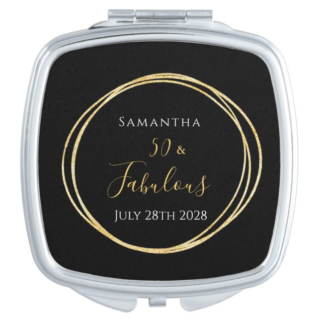 Personalized 50th Birthday Black Gold Compact Mirror (Front)