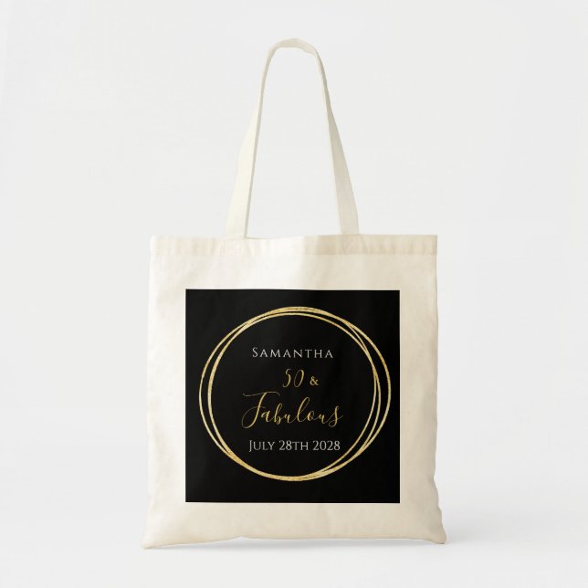 Personalized 50th Birthday Black Gold Tote Bag (Front)