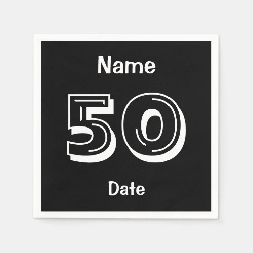Personalized 50th Birthday Black Party Napkins