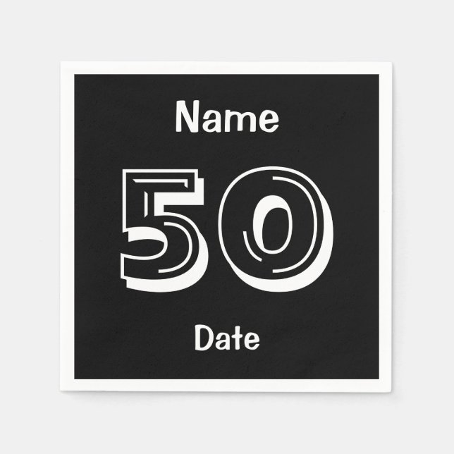 Personalized 50th Birthday Black Party Napkins (Front)