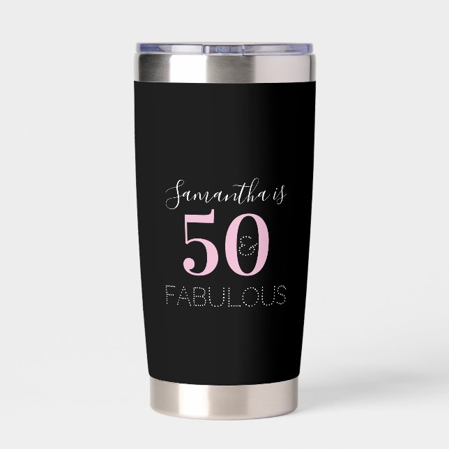 Personalized 50th Birthday Black Pink Insulated Tumbler (Back)