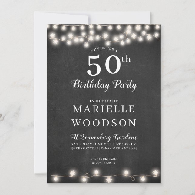 Personalized 50th Birthday Black White Chalkboard Invitation (Front)