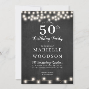 Personalized 50th Birthday Black White Chalkboard Invitation