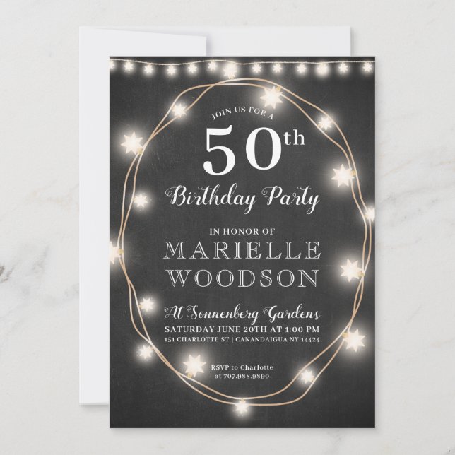 Personalized 50th Birthday Black White  Invitation (Front)