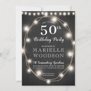 Personalized 50th Birthday Black White  Invitation