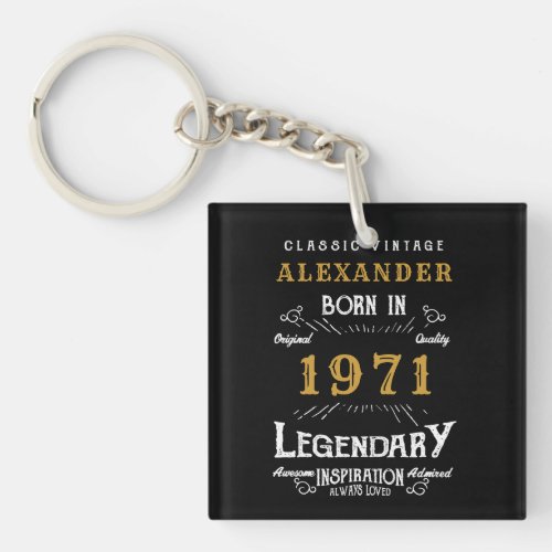 Personalized 50th Birthday Born 1971 Black Vintage Keychain