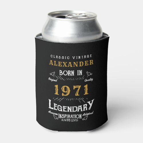Personalized 50th Birthday Born 1971 Vintage Black Can Cooler