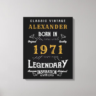 Personalized 50th Birthday Born 1971 Vintage Black Canvas Print
