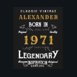 Personalized 50th Birthday Born 1971 Vintage Black Canvas Print<br><div class="desc">A personalized classic wall canvas for that birthday gentleman born in 1971 and turning 50. Add the name to this vintage retro style black, white and gold design for a custom 50th birthday gift. Easily edit the name and year with the template provided. A wonderful custom black birthday gift. More...</div>