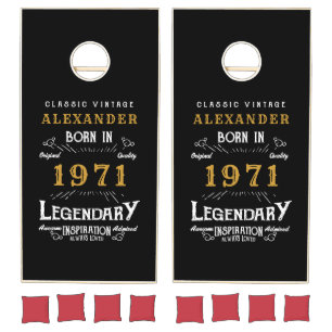 Personalized 50th Birthday Born 1971 Vintage Black Cornhole Set