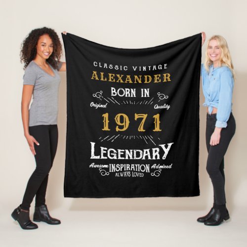 Personalized 50th Birthday Born 1971 Vintage Black Fleece Blanket