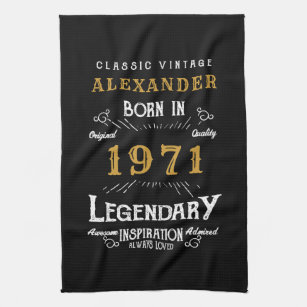 Personalized 50th Birthday Born 1971 Vintage Black Kitchen Towel