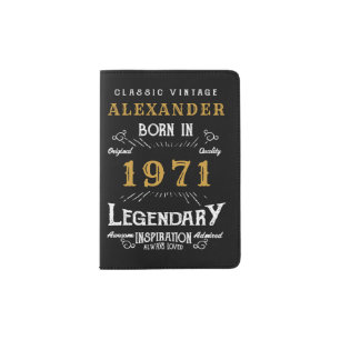 Personalized 50th Birthday Born 1971 Vintage Black Passport Holder