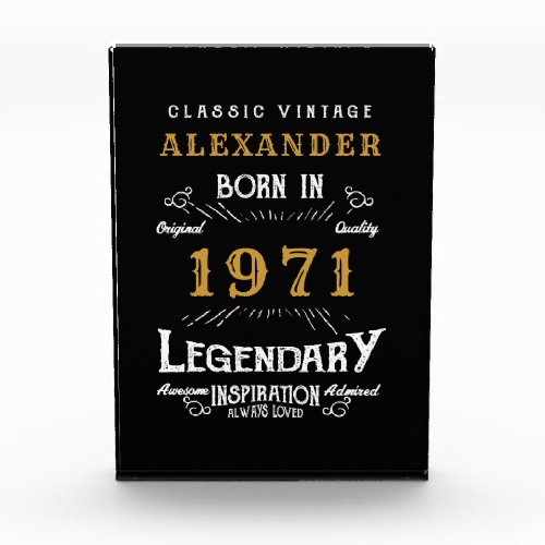 Personalized 50th Birthday Born 1971 Vintage Black Photo Block