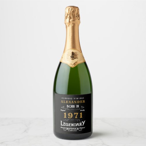 Personalized 50th Birthday Born 1971 Vintage Black Sparkling Wine Label