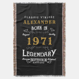 Personalized 50th Birthday Born 1971 Vintage Black Throw Blanket
