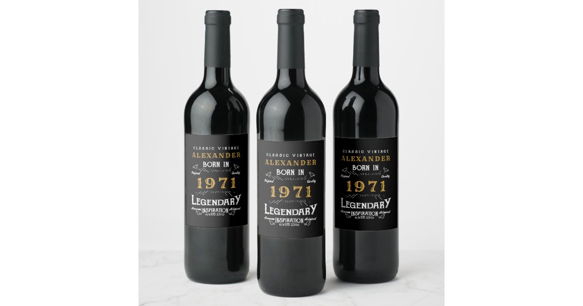 Personalized 50th Birthday Born 1971 Vintage Black Wine Label | Zazzle