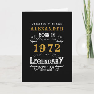 Personalized 50th Birthday Born 1972 Vintage Black Card