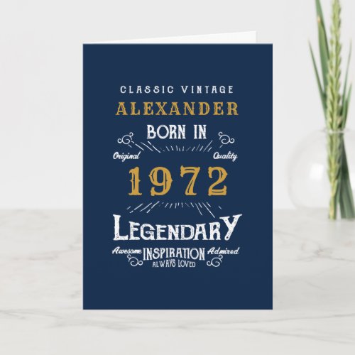 Personalized 50th Birthday Born 1972 Vintage Blue Card