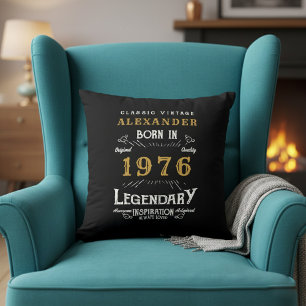 Personalized 50th Birthday Born 1976 Legend Black Throw Pillow