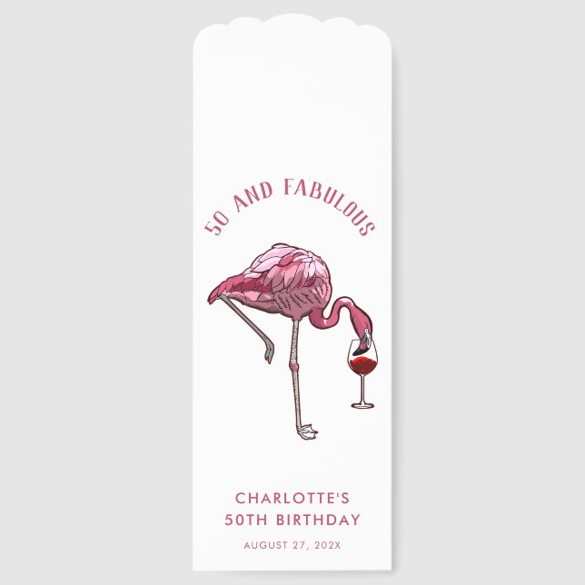 Personalized 50th Birthday Flamingo Novelty Swag Bookmarks (Front)