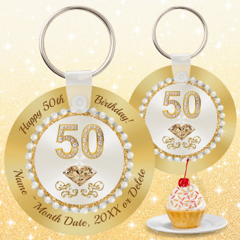 Personalized  50th Birthday Giveaway Ideas  50th Keychain by LittleLindaPinda at Zazzle