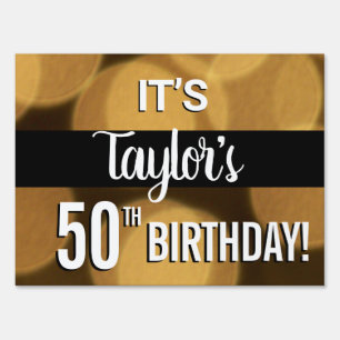 Personalized 50th birthday Gold and Black Sign