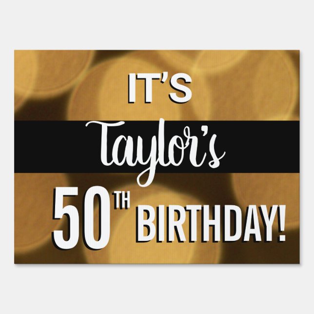 Personalized 50th birthday Gold and Black Sign (Back)