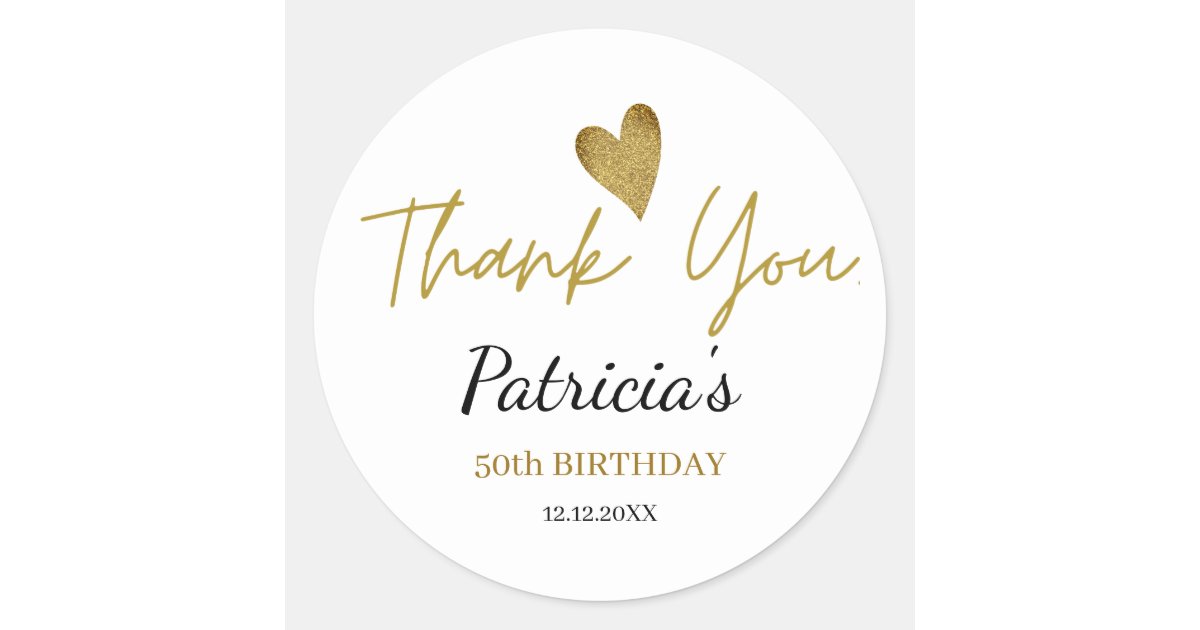 Personalized 50th Birthday Gold Thank You Classic Round Sticker | Zazzle