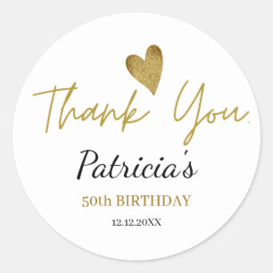 Personalized 50th Birthday Gold Thank You   Classic Round Sticker