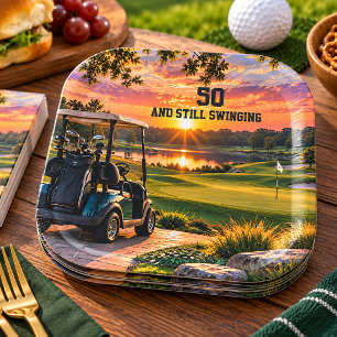 Personalized 50th Birthday Golf Party Golf Cart Paper Plates