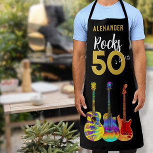 Personalized 50th birthday Guitar Rocks 50 Apron