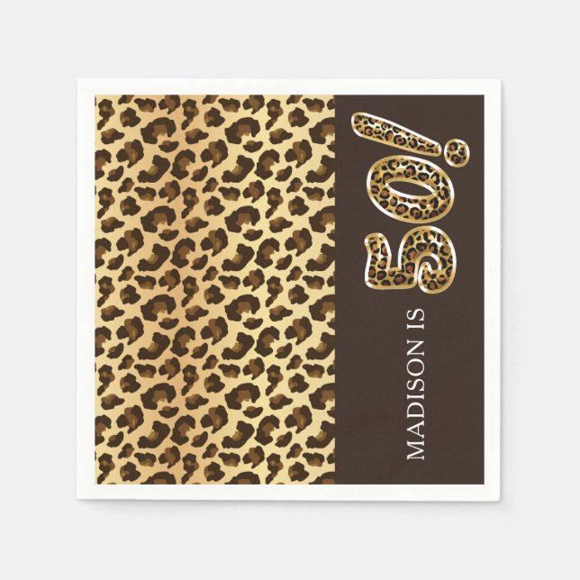 Personalized 50th Birthday Leopard Foil Balloon Napkins (Front)