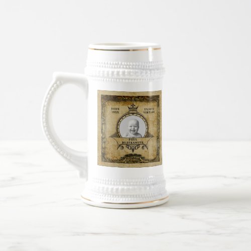 Personalized 50th Birthday Name Year Photo Vintage Beer Stein